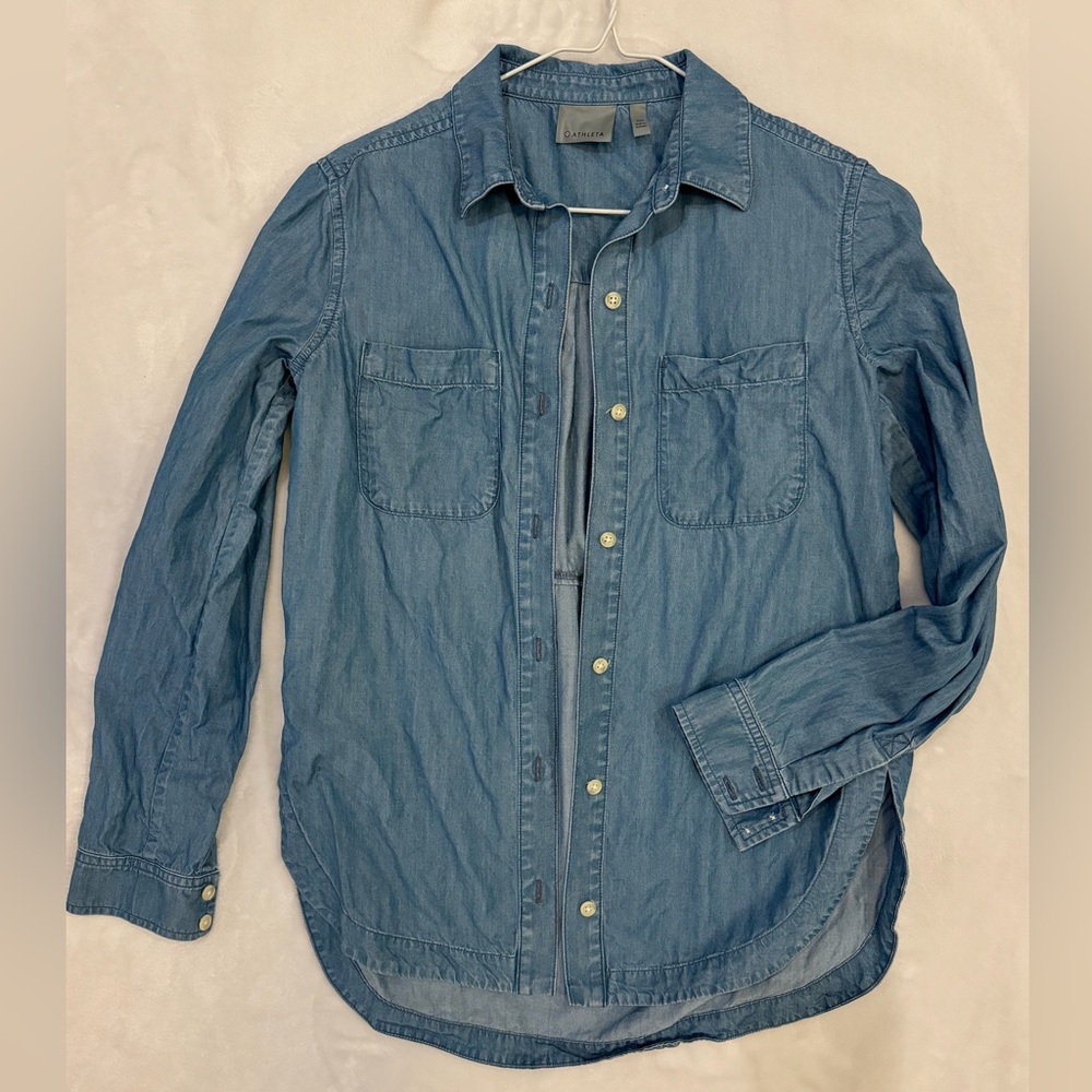 Athleta Tencel Blue Button-down Denim Top